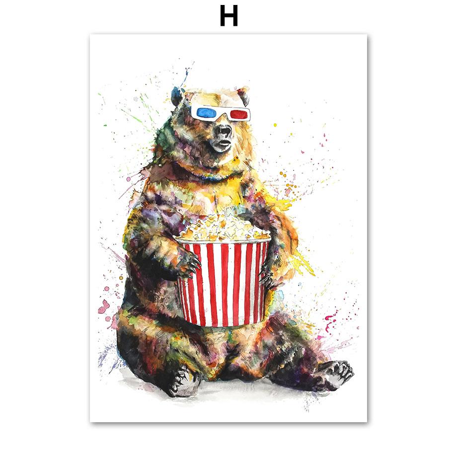 Watercolor Bear Rabbit Whale Dog Eagle Frog Wall Art Canvas Painting Nordic Posters And Prints Pictures For Living Room Decor