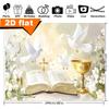 Christian Faith Backdrop, Bible, Chalice and Doves with White Flowers for Religious Ceremony Decor