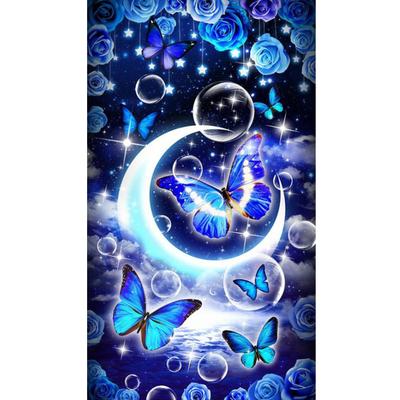 DIY Full Round Drill Diamond Painting 5D Moon and Butterfly Poster Kit Rhinestone Drawing Home Art Craft Bedroom Decor