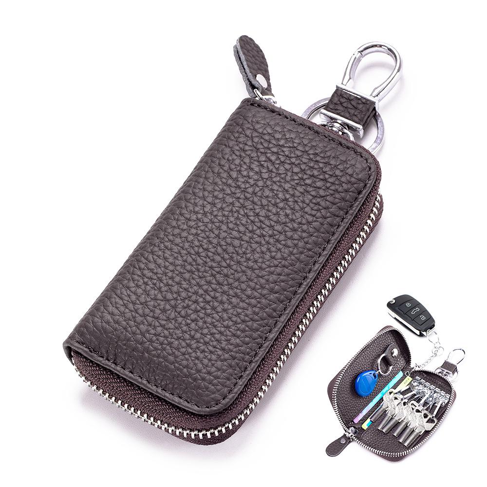 Genuine Leather Multifunctional Zipper Lock Car Key Case