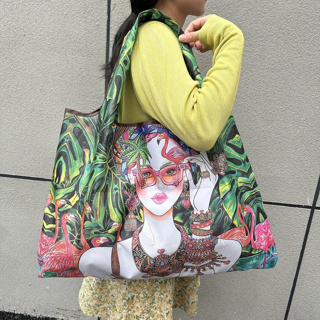 Borsa Tote da Viaggio Pieghevole Ecologica con Cartoni Animati - Borsa da Shopping a Spalla Singola di Grande Capacità per Donne