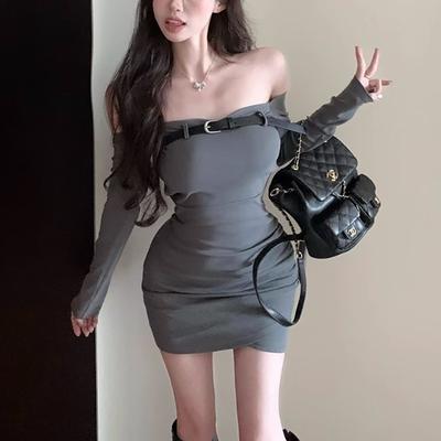 Pure Desire Style One-shoulder Dress for Women's Spring and Autumn New Style Tight Long-sleeved Hip-covered Short Skirt