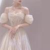 Romantic Fairy Toast Dress Bride Engagement High-end Light Luxury Niche Wedding Banquet Birthday Word Shoulder Evening Dress Dress Dress