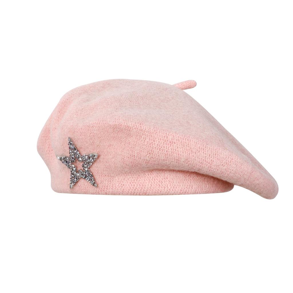 Women S Wool Blend Beret With Rhinestone Star Decor Artist Knitted Hat