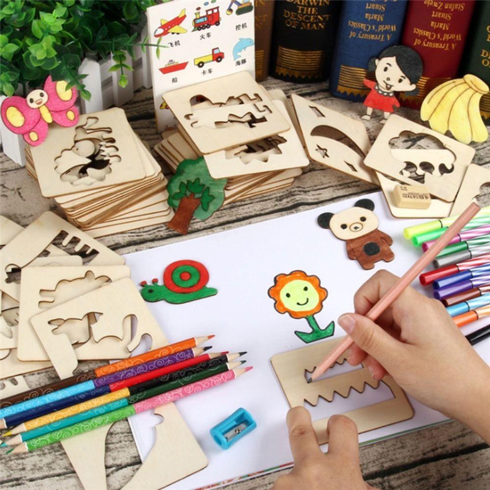 DIY Painting Template Wooden Painting Stencils Learning Educational Toys Wooden Stencil Outer Board