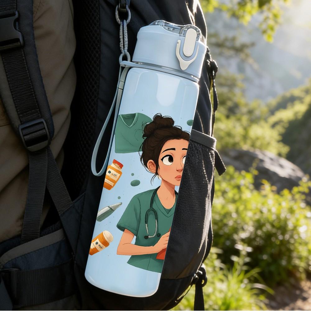 1PC Girl Reading Book Art Print 750ml Color Plastic Sports Water Bottle Leakproof Flip Straw Lid Suitable for Sports Office Home Use