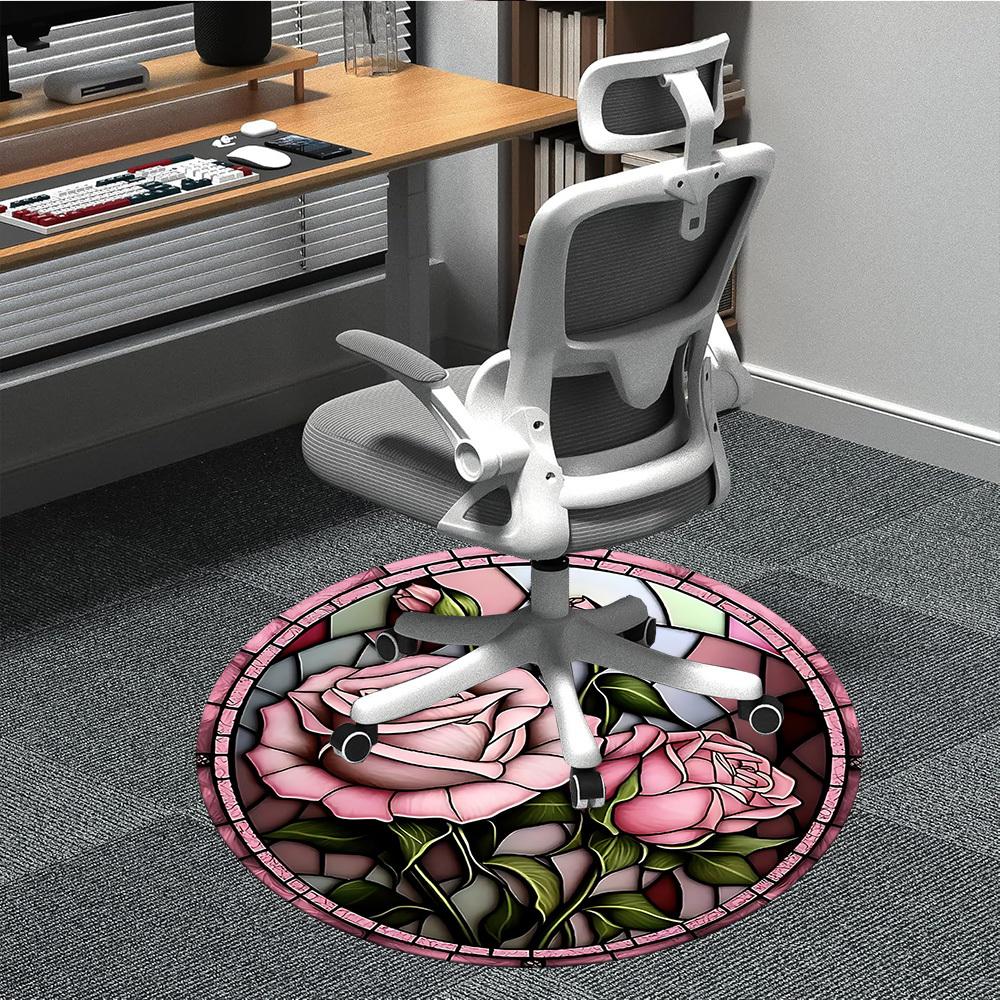 

1pc Rose StainedGlass Office Round Area Rug, Under Office Chairs Bedroom Living Room Home Decor, Room Deco 80cm