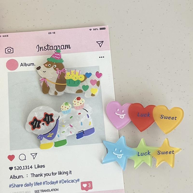 Süße süße Hunde-Haarnadel, Cartoon-Entenschnabel-Clip, Herz, Stern, Acryl, Pony, Haarspange, gebrochene Haarspange, All-Match-Haar-Accessoires