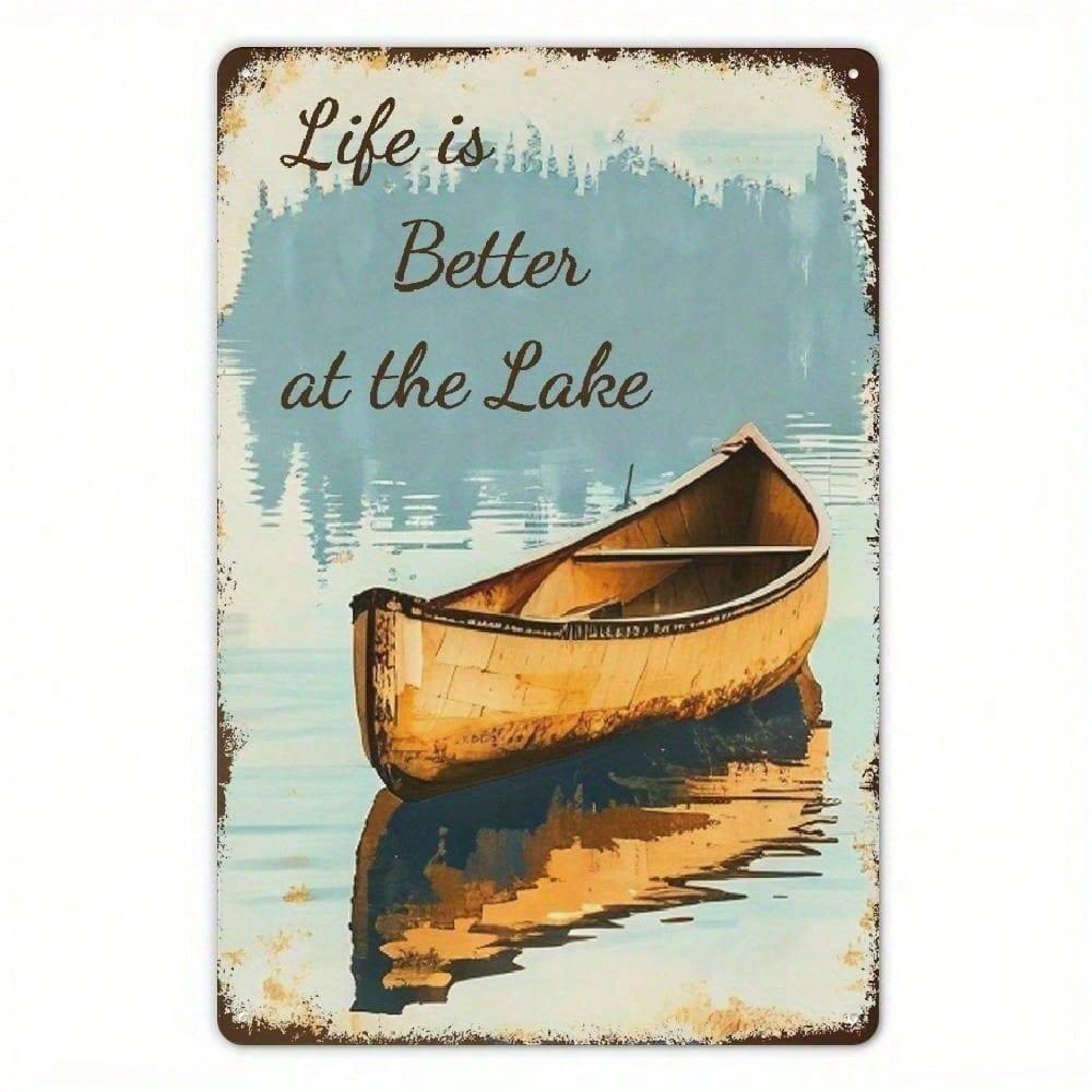 Vintage Lake Life Aluminum Tin Sign 8x12 Inch Rustic Wall Art Retro Lake House Decor Durable Metal Plaque For Man Cave Cabin Bar