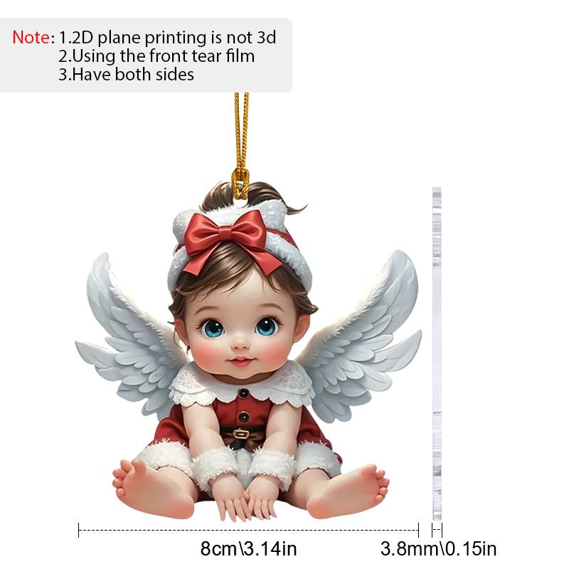 

2D плоские крылья ангела акриловые украшения с золотой веревкой, реалистичный угловой кулон, подвесной декор для зеркала заднего вида, милые подарки для семьи и друзей 07;1pc