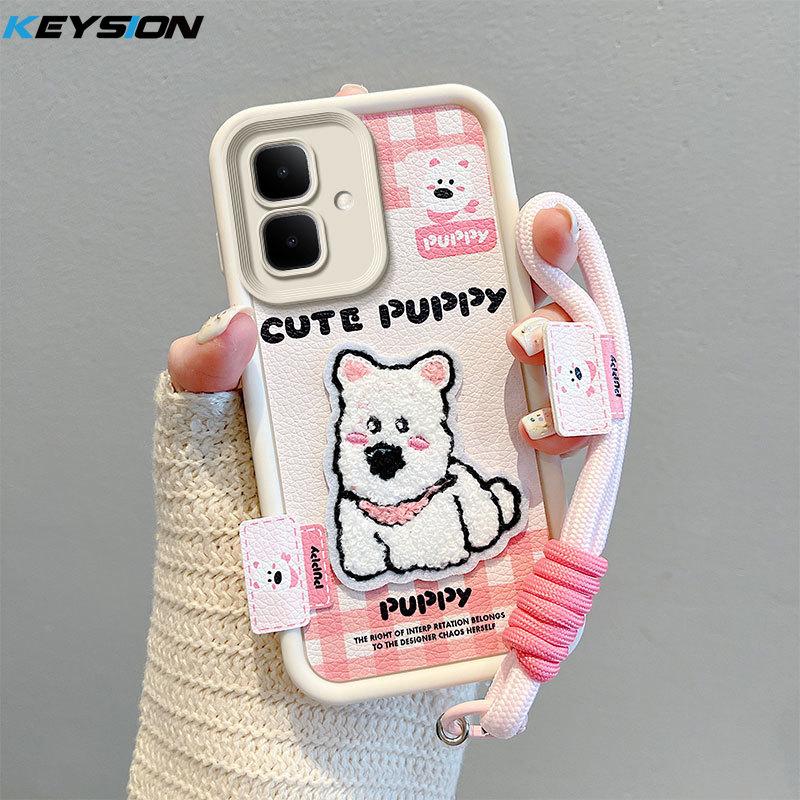 KEYSION Cartoon Cute Plush Embroidery Case for Infinix Smart 10 with Lanyard Silicone Shockproof Phone Cover for Infinix Smart 10