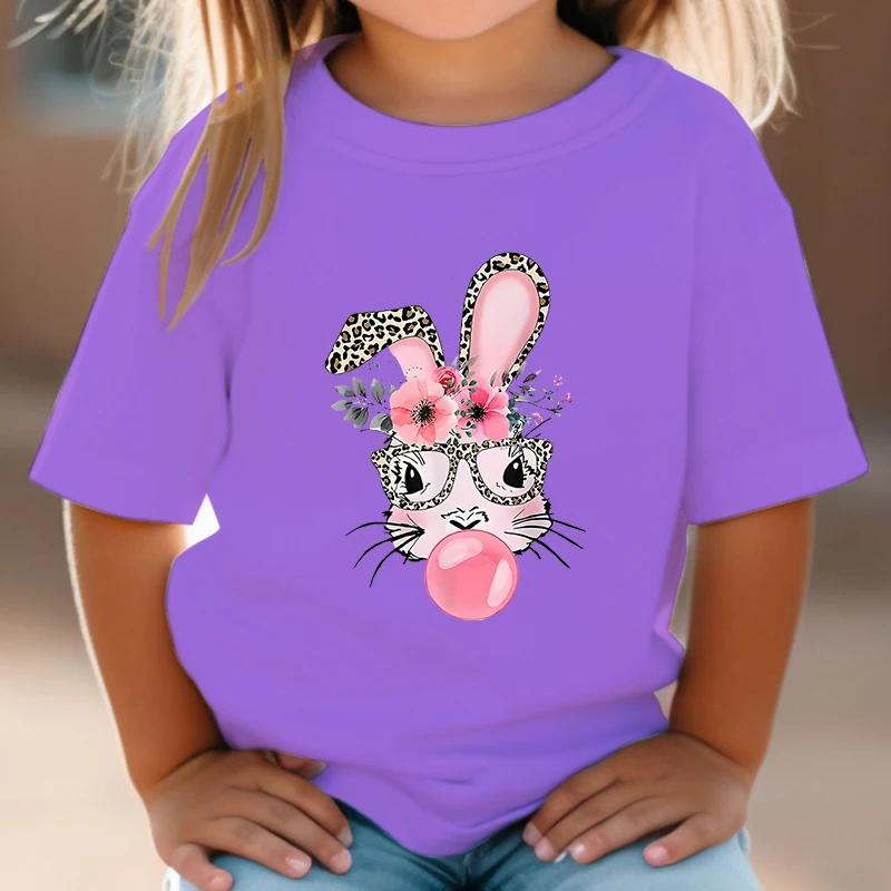 Bunny Girls T-shirts Bad Cartoon Tees Bubble Sugar 3d Rabbit Kids Tshirts Harajuku Leopard Print Bunny T-Shirts