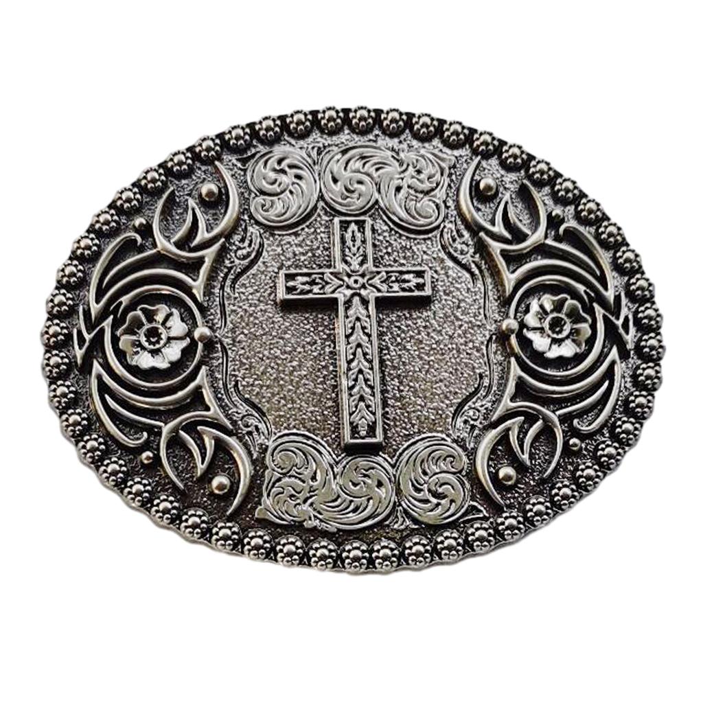 Vintage Carved Cross Pattern Belt Buckle Replacing Components Easy to Use Heavy Rock Style Belt Buckle for Adult