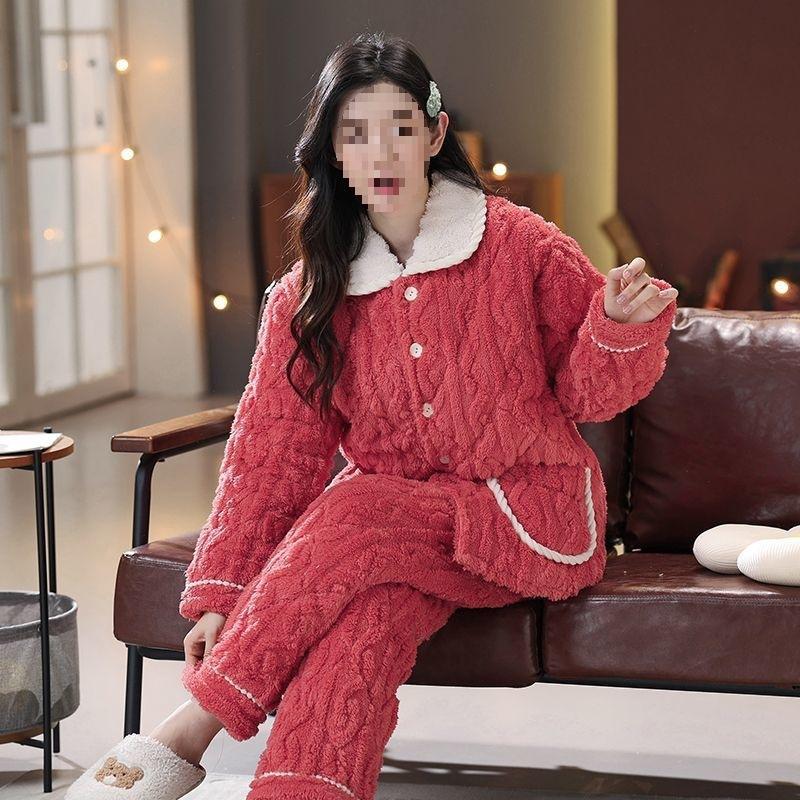 Gepolsterte Baumwolle zum Warmhalten, verdickte dreilagige Loungewear, süße Pyjamas für Damen, können im Winter und in den Übergangsgrößen auch draußen getragen werden