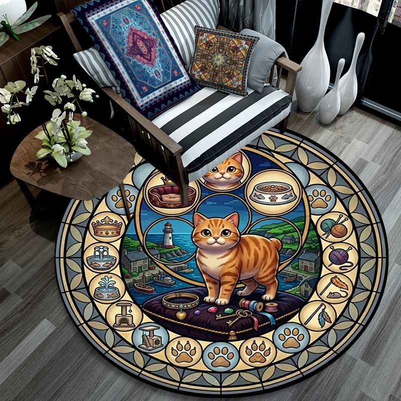 Cats Glass Journey Round Area Rug Under Office Chairs Bedroom Living Room Home Decor