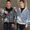 BeatStreet Autumn and Winter New American Retro Stand Up Collar, Front and Back Loose Workwear, Checkered Hoodie Jacket