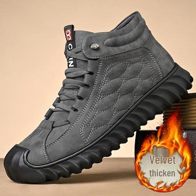 Men's 2024 Winter High-Top Suede Leather Boots with Plush Lining and Cold-Proof Design