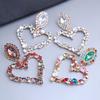 1 par kvinner hengende øredobber stort hult hjerte fargerik rhinestone dekor overdrevet partyklubb dating dingle øredobber øre smykker