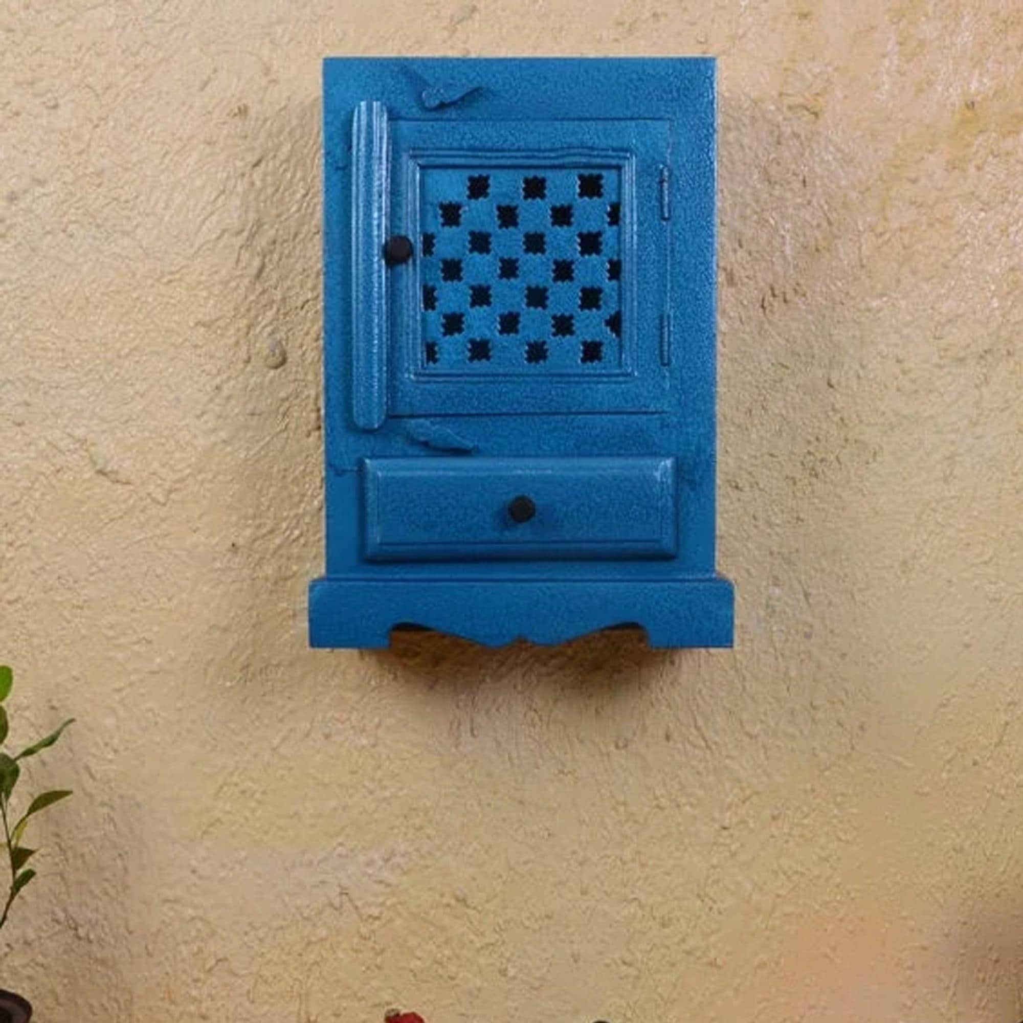 Ручной синий деревянный настенный шкаф: Декоративный выдвижной ящик для хранения 16” X 8” X 24” (l x w x h) разноцветный