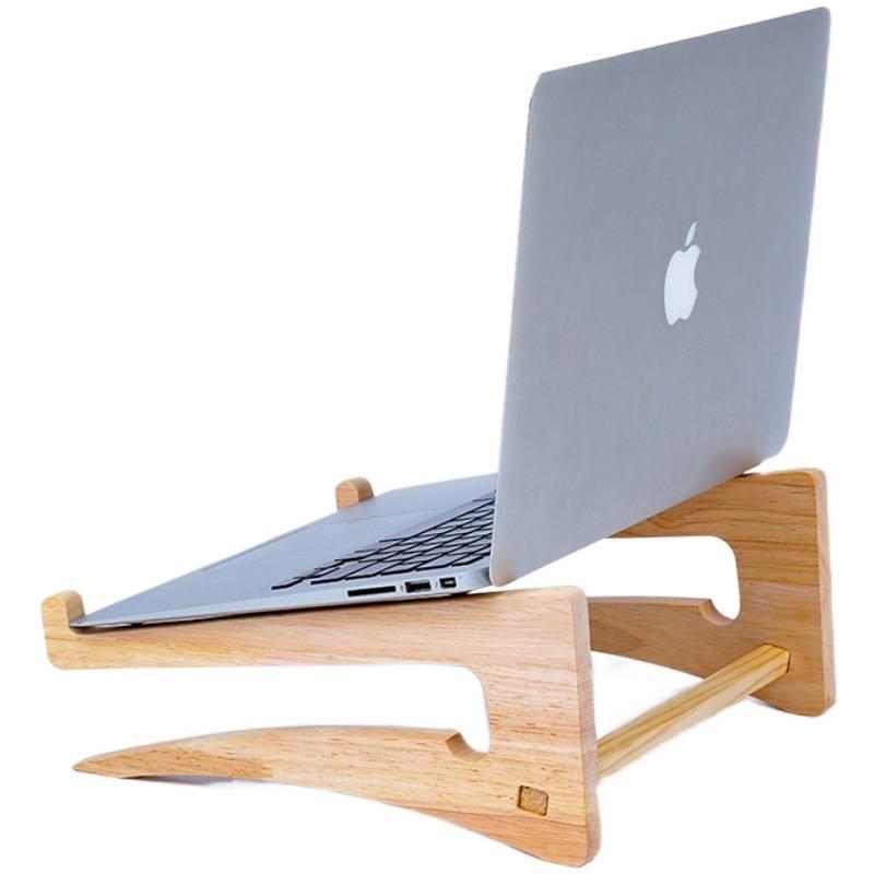 Solid Wood Vertical Laptop Stand with Cooling and Desktop Storage