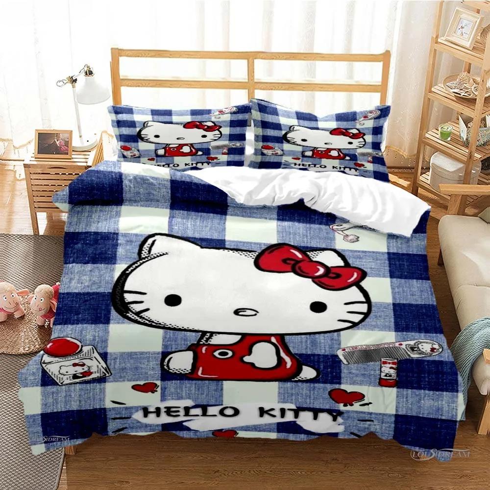 Hello Kitty Cartoon Cute Comforter Duvet Cover Bedding Sets Soft Quilt Cover Pillowcases Single/Double/Queen/King Size