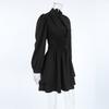 European and American Chiffon New High Neck Long Sleeve High Waist A-Line Dress Fashion Short Dress for Women