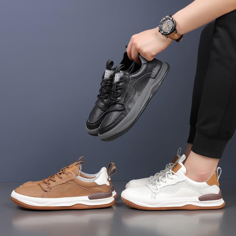 Die erste Schicht Rindsleder Sommer neue Herrensandalen echtes Leder Herren atmungsaktive kleine weiße Schuhe gelochte Schuhe Herrenschuhe Schuhe