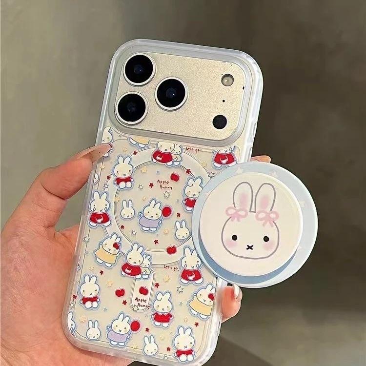 Rabbit Is Suitable for Apple 16promax Mobile Phone Case 15plus Magnetic Suction 14 Bracket 13pro Skin Feeling 16e All-inclusive 17.
