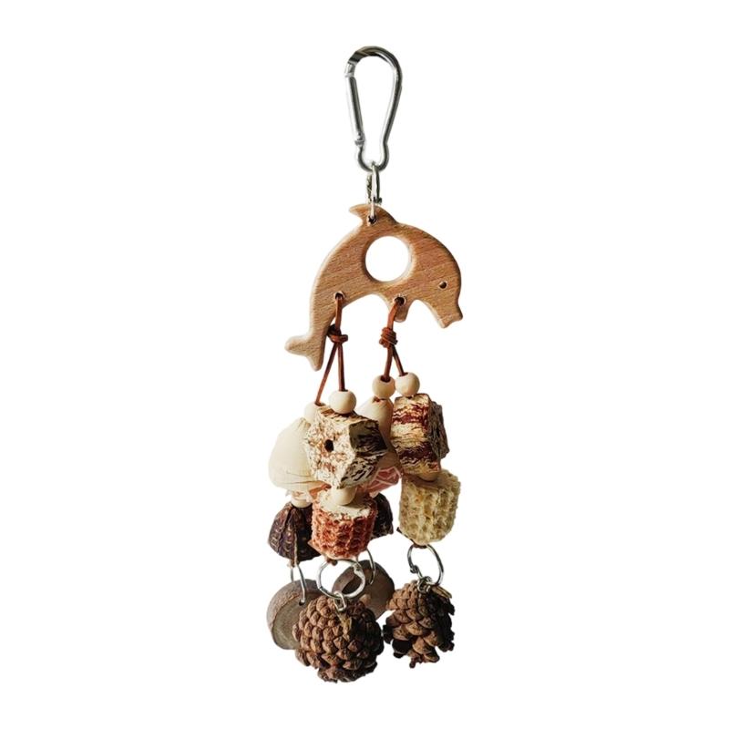 Bird Cage Hanging Toy With Natural Ball Safe Wooden Parrots Chewing Toy For Mental Stimulation