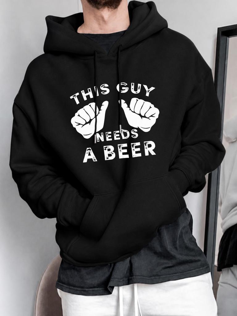 unisex Hoodie, Casual Party, This Guy Needs A Beer Graphic, Pullover Sweatshirt, Funny Novelty Style, Daily Wear Spring Autumn, Long Sleeve with Pocke