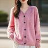 Luxurious Women's V-neck Cashmere Wool Blend Loose Brushed Cardigan in Marled Yarn Style