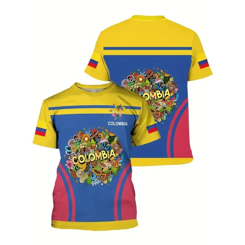 Colombia Flag Graphics T Shirt Fashion 3d Printed Yellow T-shirt For Men Oversized Round Neck Short Sleeves Sports Tops Tees