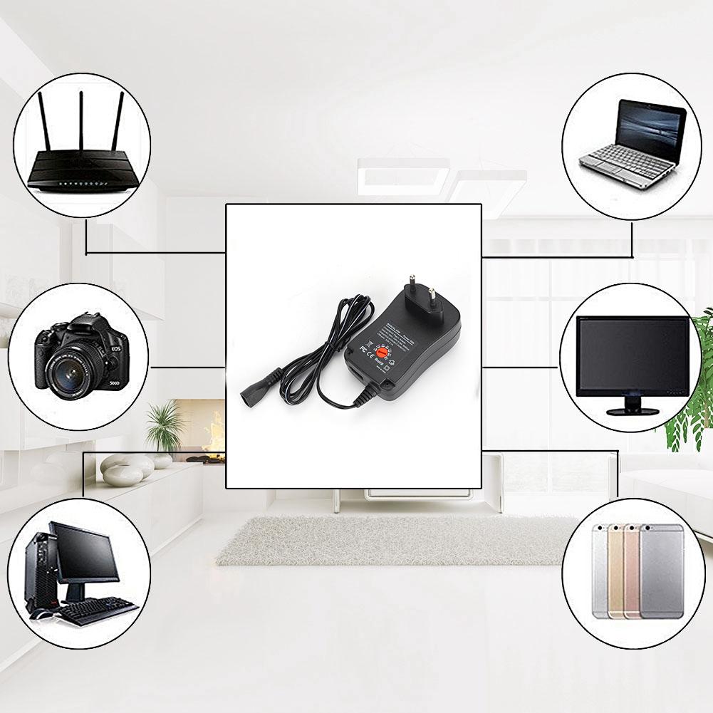 30W Power Supply Adapter Adjustable Voltage 3-12V with 9Pcs DC Connector 2.1A Output