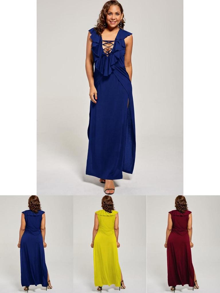 Wunderschönes Plus-Size Damen Lang Spaghettiträger Strandparty Abendkleid Für Alle Anlässe