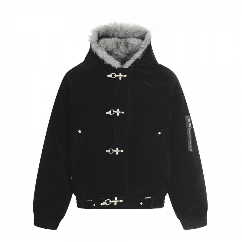 Mens Thick Warm Hooded Cotton Coat With Fur Collar Loose Fit Winter Casual Streetwear