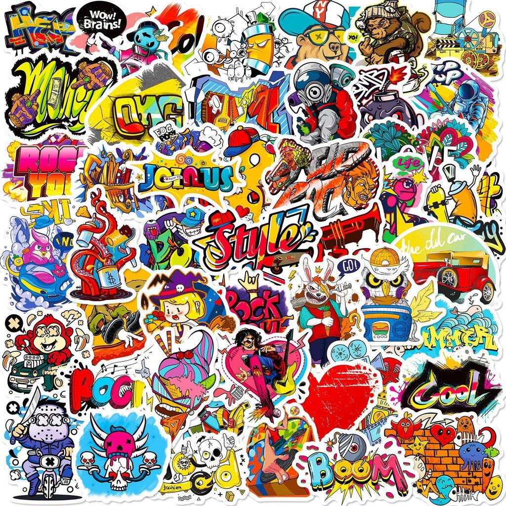 50 Street Graffiti Series Stickers, Funny Suitcase Helmet Notebook Personalized Guitar Stickers