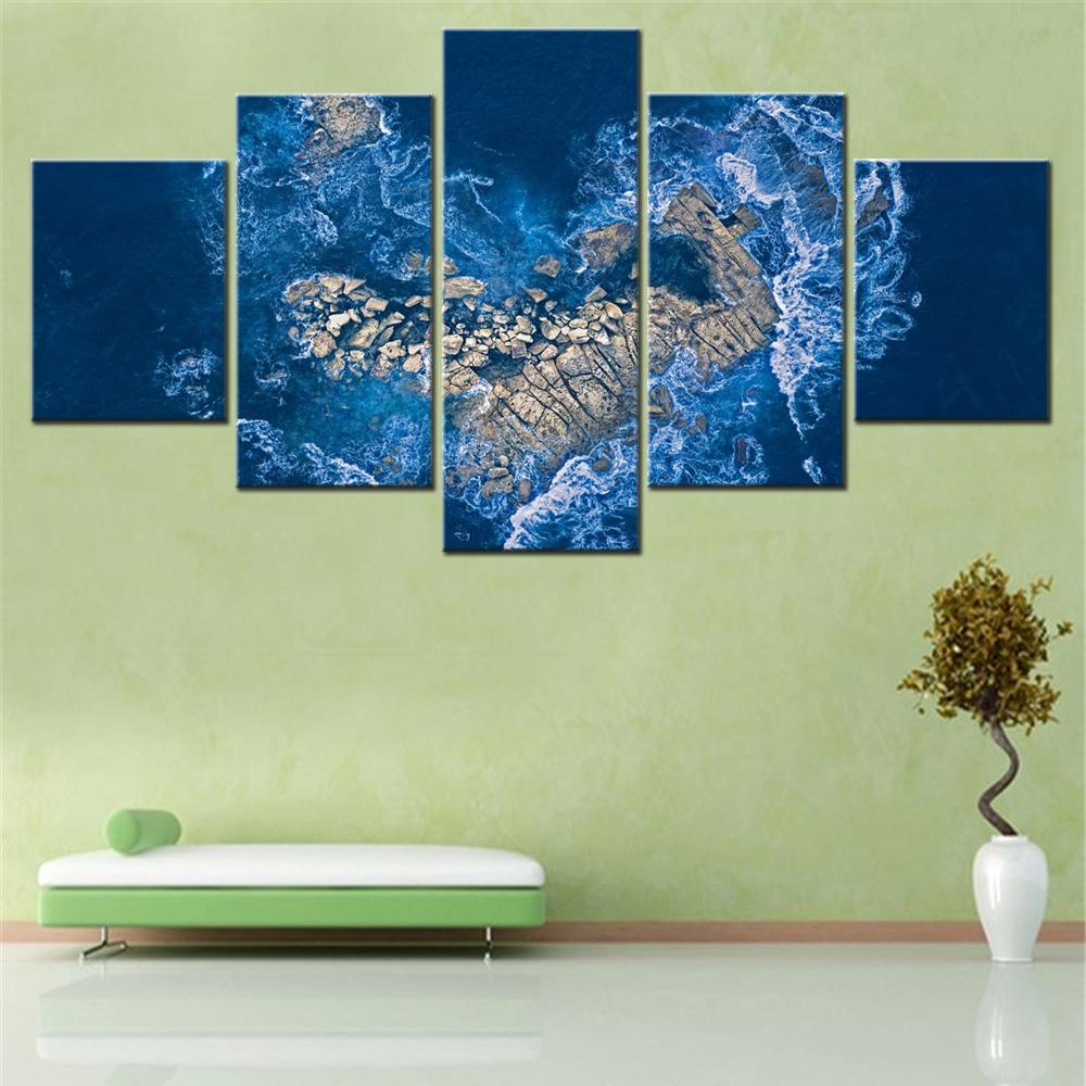 

5 Pieces Canvas Wall Arts Poster Painting Nature Heart Shape Rock Island Wallpaper Interior Artwork Picture Printing Mural 20X35 20X45 20X55CM
