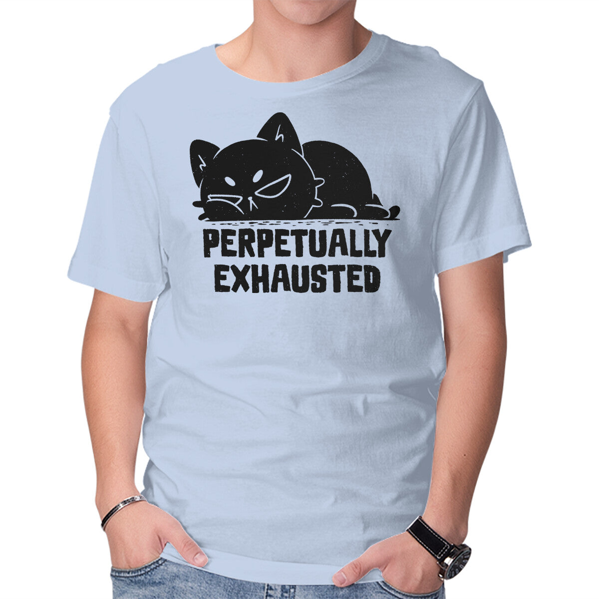 Unisex Crew Neck T-Shirt Perpetually Exhausted Graphic Short Sleeve Casual Tee XXXXL