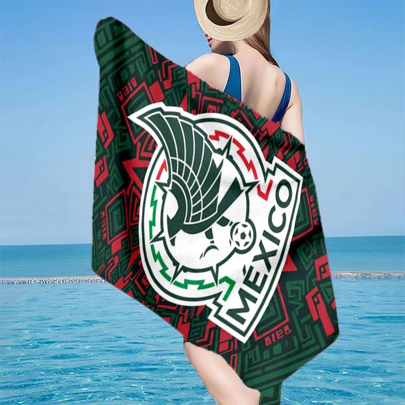 Mexico Football Crest Microfiber Beach Towel, Lightweight And Quick-Dry, for Summer Travel, Beach Essential, Swimming Pool