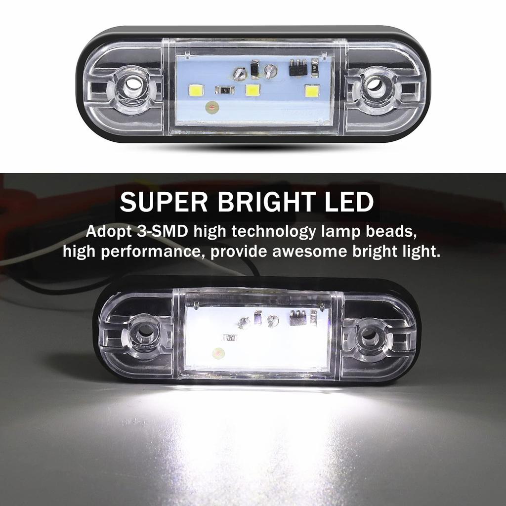 LED Side Marker 3 Truck Position White Lights, LEDs, Lamps, 12V/24V, Waterproof, Universal,
