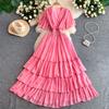 French Light Luxury Celebrity Slim-fitting Sparkling Hot Diamond V-neck Dress Women's Elastic Waist Cake Skirt Shows Thin Temperament