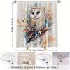 Rideau de douche Chouette effraie - Aquarelle numérique, Yeux expressifs, Fleurs délicates, Fond géométrique, Fantaisiste & Majestueux