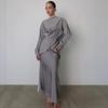 Women's Loose Skirt Suit Long Sleeve Blouse Elastic Waist Mermaid Skirt Satin Solid Elegant Two Piece Party Matching Set