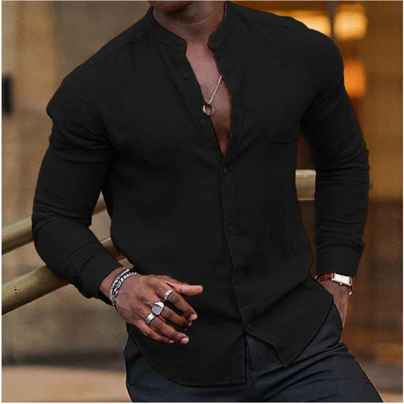 European and American Men's Four-season Shirt Long-sleeved Casual Business Shirt Daily Solid Color Clothing
