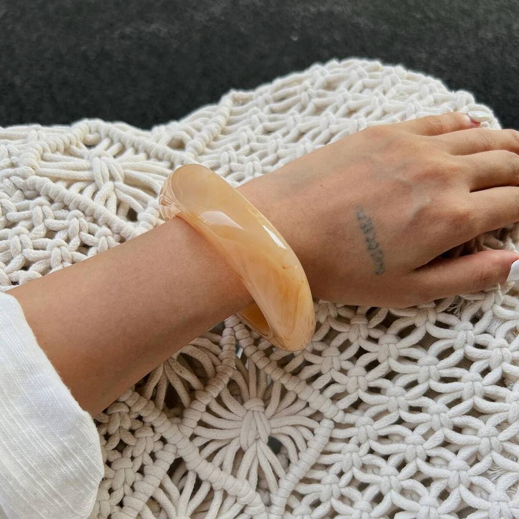 SHIXIN 3 Styles Fashion Thick Resin Acrylic Wide Bangle Bracelet for Women Vintage Irregular Geometric Charm Large Bangle Gift