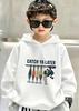 Fall/Winter Retro Fishing Bait Pattern "See You Later" Children's Hooded Sweatshirt Loose and Comfortable Warm Hooded Shirt