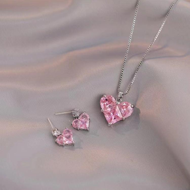 Fashionable Zirconia Heart Flower Earrings Necklace Jewelry Providing Sparkling Brilliance And Comfortable Wear