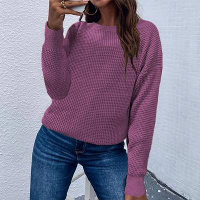 Suéter casual de color sólido de moda para mujer, suéter ajustado de manga larga, top tipo pulóver
