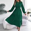 Spring Summer Women's Solid Color Long Sleeve Smocked Slim Fit Dress, Casual Fashion Women's Dress for Crossborder Outfit