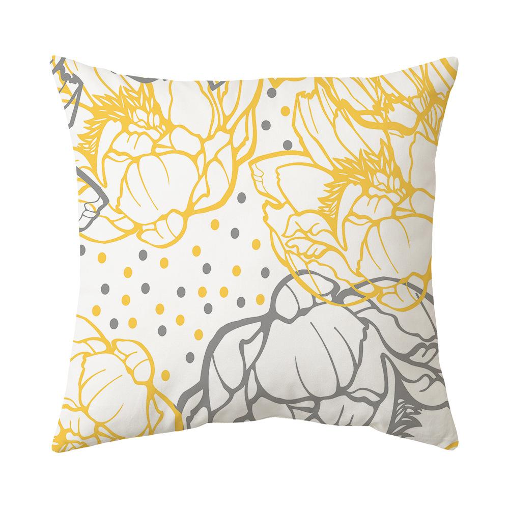New Pillow Yellow Gray Geometric Flower Print Sofa Pillow Cover